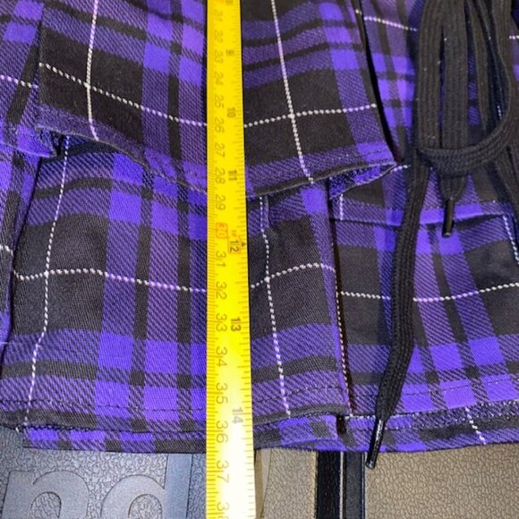 #DK177 -NWT - Dollskill Widow PLUS Black and Purple Plaid Lace Up Mini Skirt- 1X - Picture 5 of 6